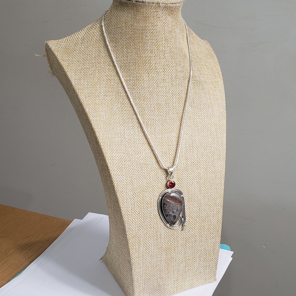 Jasper Necklace, 925 Silver Coffee Bean Jasper Garnet Pendant Necklace View 5
